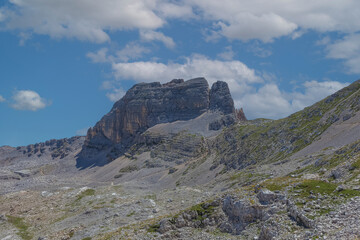 Panorama of Valsorda Peak in the Latemar Massif. Dolomites, UNESCO world heritage site, Trentino-Alto Adige, Italy, Europe