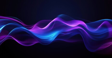 Abstract Purple Blue Light Waves Dark Background Flowing Design