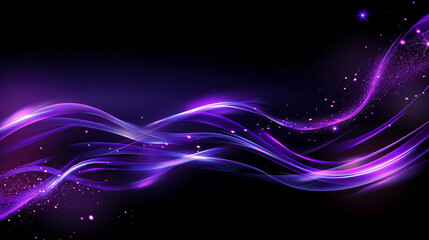 Vibrant purple luxury light wave lines with lighting effect on black background