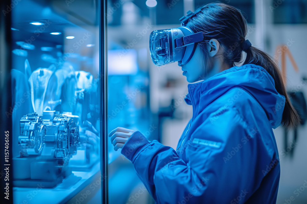 Poster Engineer tests innovative virtual reality simulator in advanced tech lab