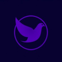 Stylized purple dove silhouette within a circular emblem on a dark background, symbolizing peace and tranquility