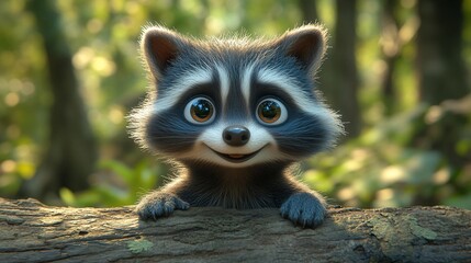 Fototapeta premium Adorable Cartoon Raccoon in Forest