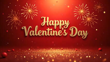 Happy Valentine's Day Celebration with Fireworks and Glitter. Romantic and Festive Background.