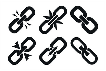 Broken Chain Link Icons Set 
