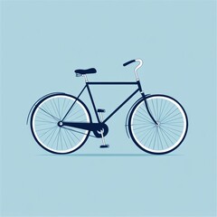 Fototapeta premium Classic bicycle illustration, dark blue frame, white tires, light blue background.