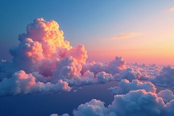 Softly glowing clouds float across the blue sky at sunset, clouds, serene