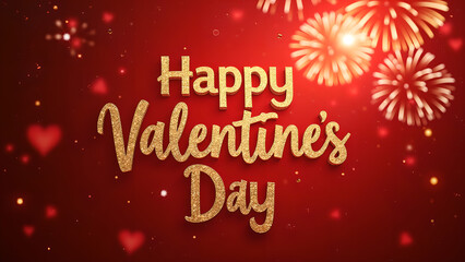 Happy Valentine's Day greeting with fireworks and hearts.  Concept of love, celebration, and romance.