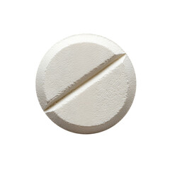 White round tablet with scored line for splitting, isolated on transparent cutout background 
