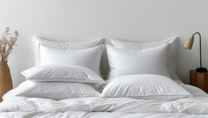 Plush White Bedding with Textured Pillows in Modern Bedroom Setting for Cozy Sleep Environment