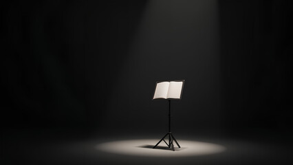 Notenständer im Rampenlicht auf dunklem Hintergrund