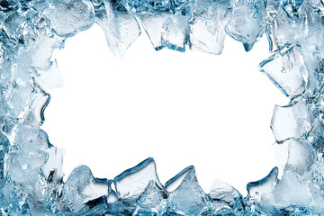 Ice frame with frosted edges and center space, isolated on transparent cutout background
