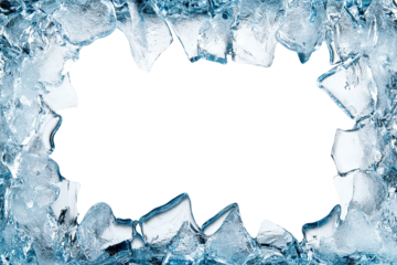 Ice frame with frosted edges and center space, isolated on transparent cutout background

