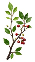 Twigs intertwined with elderberry leaves isolated on white background, foliage, garden