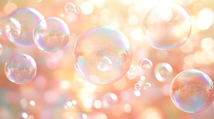 Naklejka premium Iridescent Soap Bubbles Floating in Soft Light