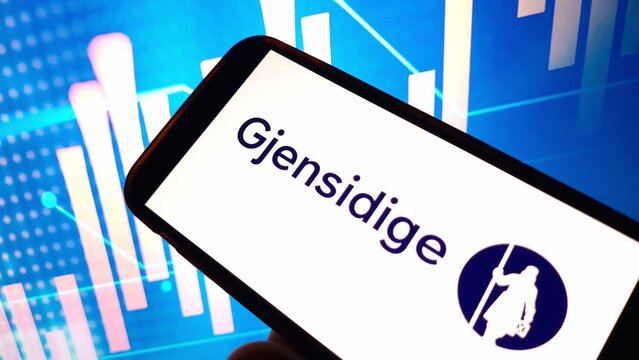 Konskie, Poland - December 25, 2024: Gjensidige Forsikring ASA company logo displayed on mobile phone