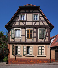 A vacant half-timbered baroque residential house in the old town of Kandel, Germany, in decay