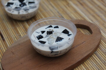 Delicious Black Grass Jelly Dessert in Creamy Milk
