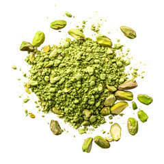 Dries Pistachio Protein Powder isolated on transparent background