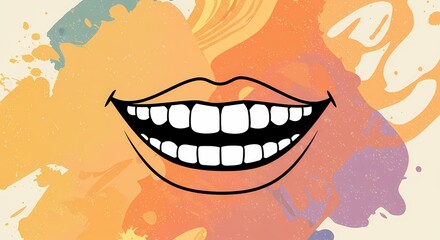 Obraz premium Abstract Line Art of a Smiling Open Mouth Lips Teeth Smile, Modern Art, Messy Colorful Design