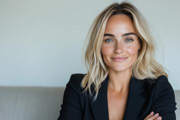 Close-up Portrait of Blonde Woman in Black Blazer