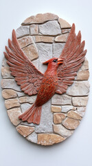 Red Cardinal Wall Plaque with Stonework Design