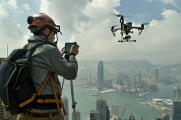 Obraz premium drone insurance in action, dynamic and cinematic view, high-definition shots