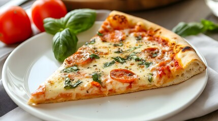 Delicious slice of margherita pizza home kitchen food photography cozy atmosphere close-up culinary delight