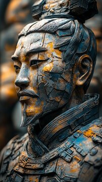 Bold fusion sculpture with terracotta warrior and robot design
