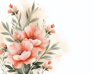 Fototapeta premium Soft Pink Floral Arrangement with Green Leaves and Delicate Accents