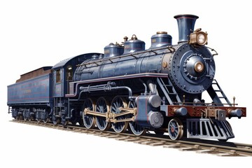 Fototapeta premium Front view illustration of a vintage steam locomotive with billowing smoke on white background
