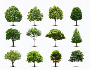Trees collection set. Green plants with leaves, garden botanical 