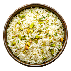 Appetizing Pistachio Rice Pilaf isolated on transparent background