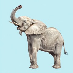 Obraz premium Elephant, trunk up, isolated on light blue background.