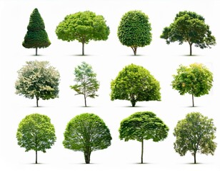 Trees collection set. Green plants with leaves, garden botanical 