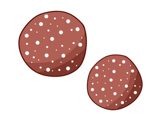 Two perfectly cut slices of smoked sausage arranged on a clean white background. A bold and savory visual showcasing traditional deli meats