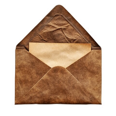Vintage Brown Envelope with Empty Paper Inside on White Background