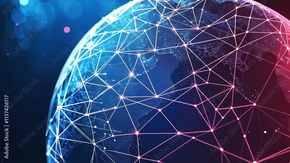 Poster global network visualization with abstract connections and digital elements