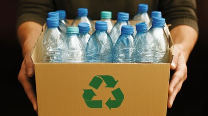 Collection of plastic water bottles in a recycling box