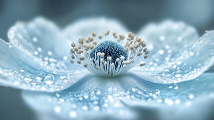 Dewdrops Adorn a Delicate Blue Anemone Flower