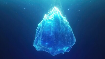 Glowing Blue Iceberg Digital Art Network Lines Deep Sea Background