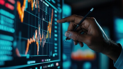 Business team evaluating a diversified investment strategy, with detailed graphs and performance data displayed on a digital screen