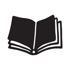 Doodle book icon handdrawn in flat style. Knowledge and education symbol painted in grunge freehand style. PNG isolated on transparent background and vector illustration