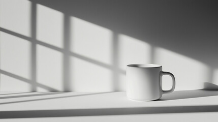 Obraz premium Cup of tea with shadow effect from window on white wall
