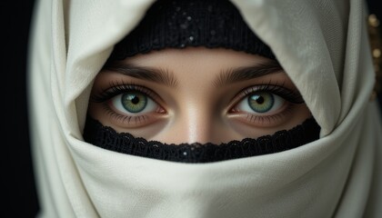 Naklejka premium Mysterious Gaze: A Close-Up Portrait of a Woman in a Niqab