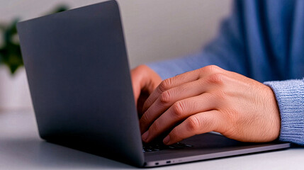 Person's Hands Using a Dark Gray Laptop