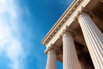 Fototapeta premium historic architecture, historic courthouse with grand neoclassical columns against vast sky, perfect for text placement
