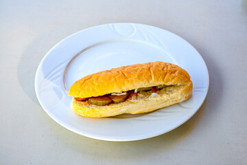 Meat Chicken Doner, between bread (Turkish Name : ekmek arasi et doner, tavuk doner, Gobit ekmek arasi, Turk kebabi)