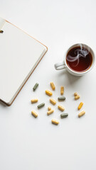 Magnesium supplements on table with journal.