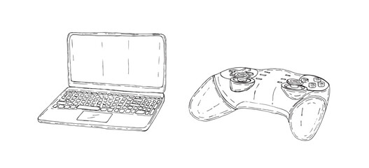 Modern laptop computer. technology concept. Hand drawn icon. 100% hand drawn vector image.
