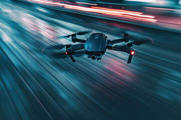 Obraz premium High-speed tracking footage capturing UAVs in motion, cinematic tone